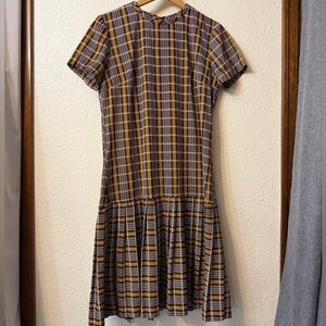Vintage Plaid Drop Waist Short Sleeve Dress